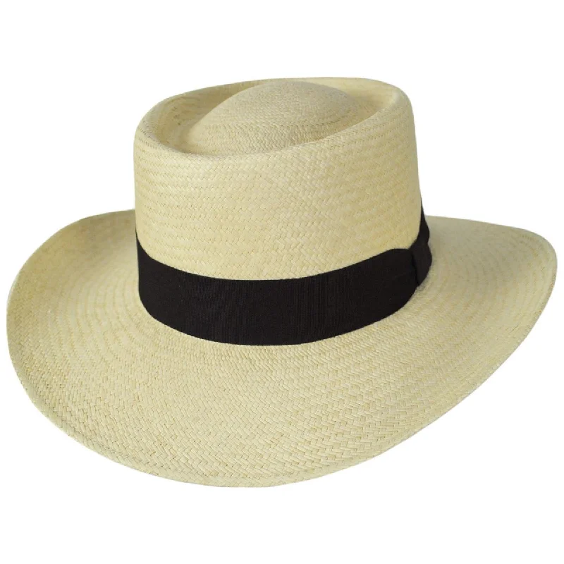 Wide-brim straw sun hat for women with UV protection for beach days -Cuenca Panama Straw Gambler Hat