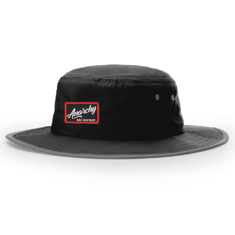 Adjustable Bucket Hat for Comfort -Anarchy Bucket Hat Black with Black/Red Script Patch