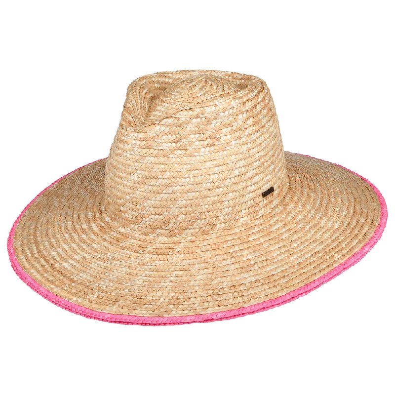 Trendy straw trilby hat for men with short brim and stylish appeal -Brixton Hats Joanna Festival Straw Sun Hat - Natural-Pink