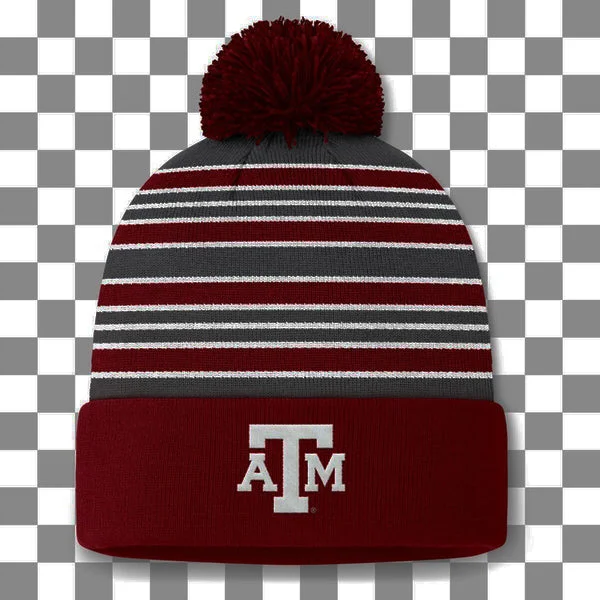 Bold graphic cap for standout fashion flair -Texas A&M Maroon Striped Beanie w/ Pom