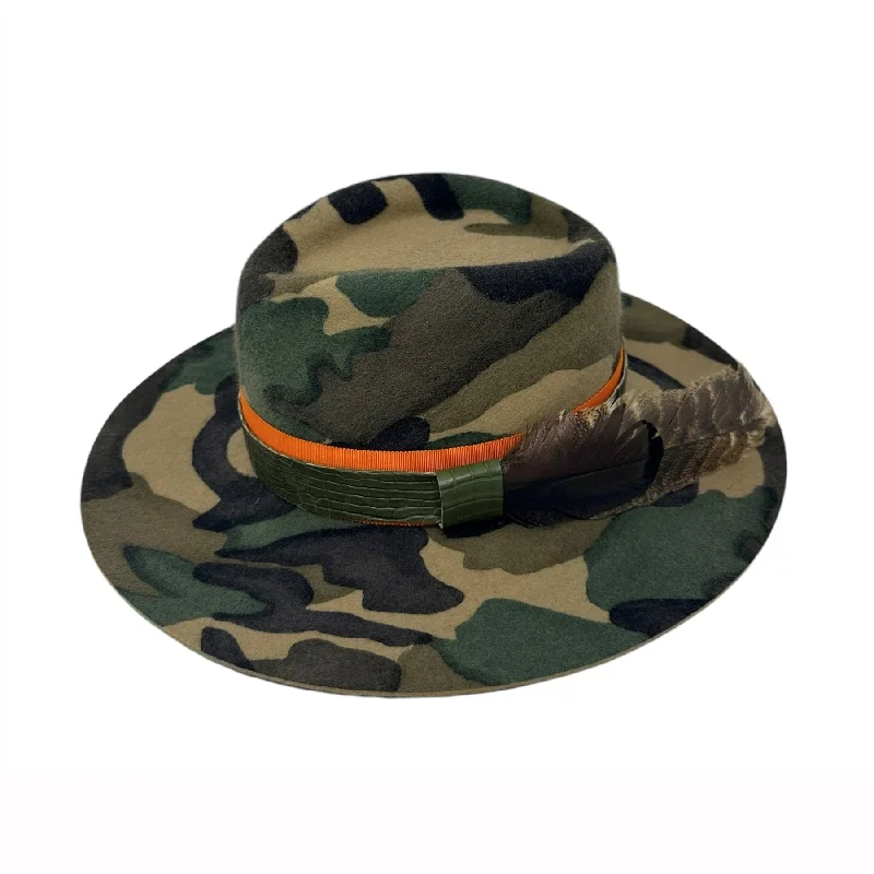 Durable felt hat with reinforced brim strength -Camo Fedora