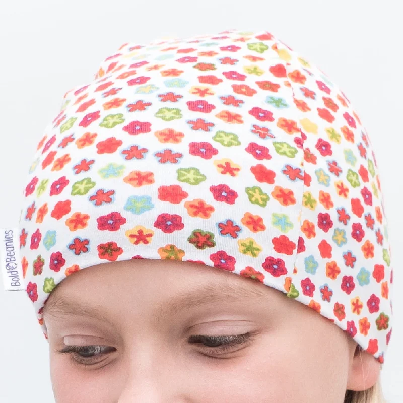 Premium cap with leather strap accent -Girl Flower Bold Beanies Hat - 2 Colours