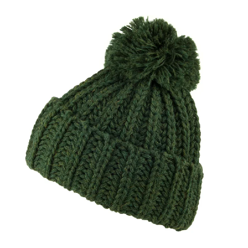 Adjustable dad cap for easy size tweaks -Highland 2000 Cuffed Chunky English Wool Bobble Hat - Forest