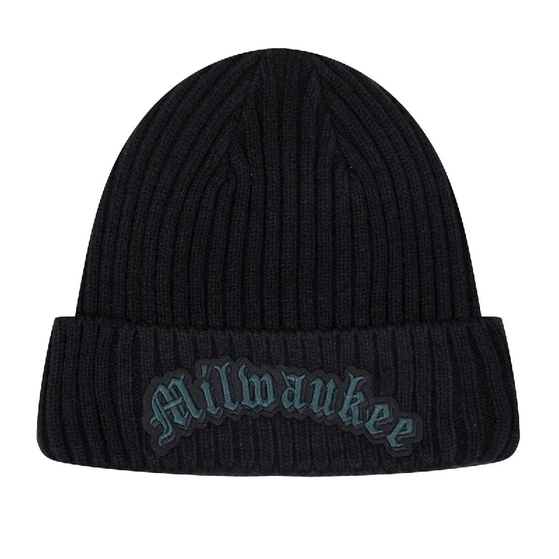 Minimal dad cap for understated charm -NBA MILWAUKEE BUCKS OLD ENGLISH UNISEX BEANIE (BLACK)