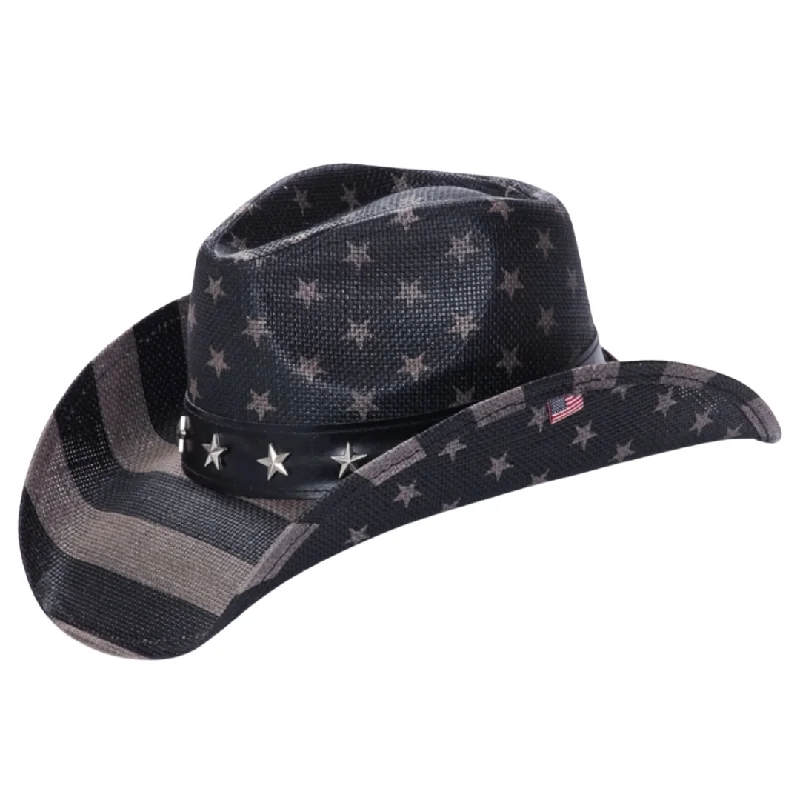 Straw sun hat for men with breathable fabric for warm-weather comfort -Grey & Black American Flag Straw Hat R12