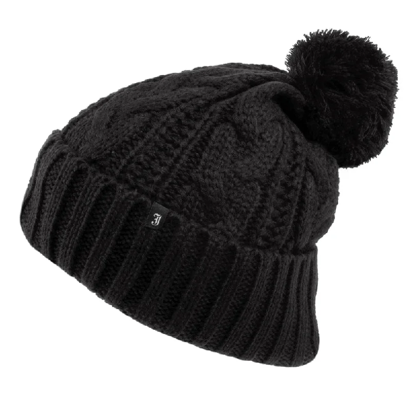 Fitted snapback cap for modern tight fit -Jaxon & James Cable Knit Bobble Hat - Black