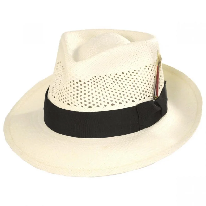 Designer felt hat with artistic wool craft -Vented Crown Panama Straw Fedora Hat