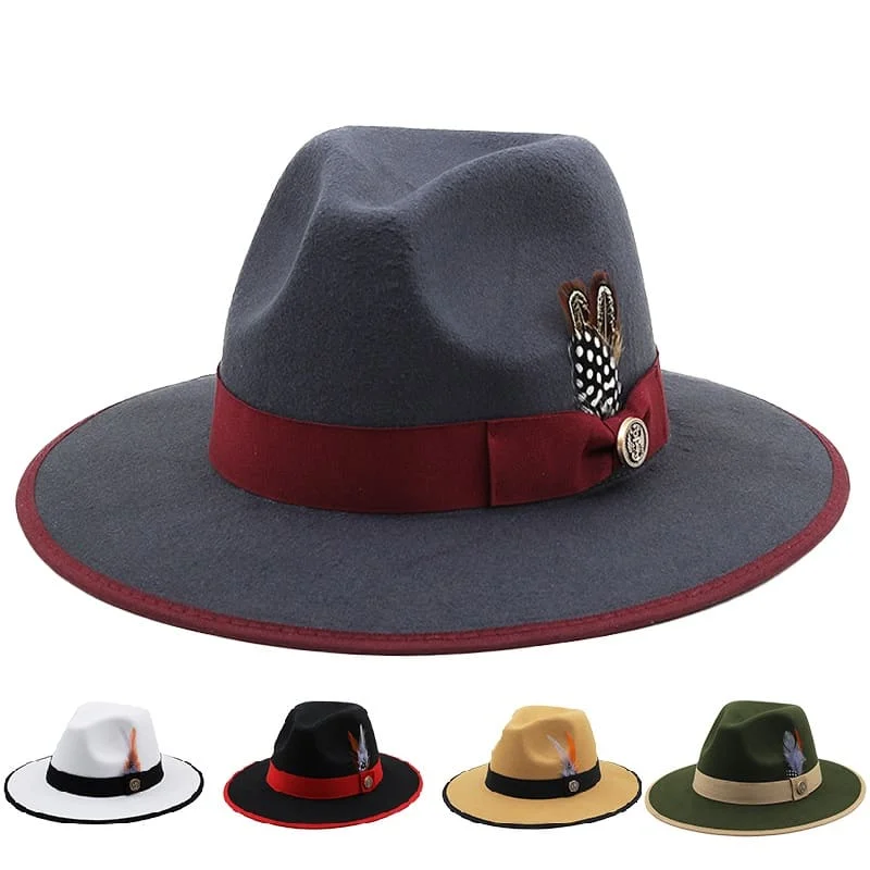 Rugged felt hat with weather-resistant finish -Royal Feather Fedora Hat