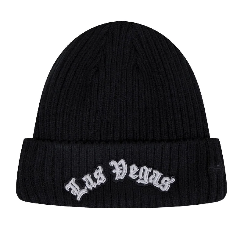 Vintage washed cap for faded cool look -NFL LAS VEGAS RAIDERS OLD ENGLISH UNISEX BEANIE (BLACK)