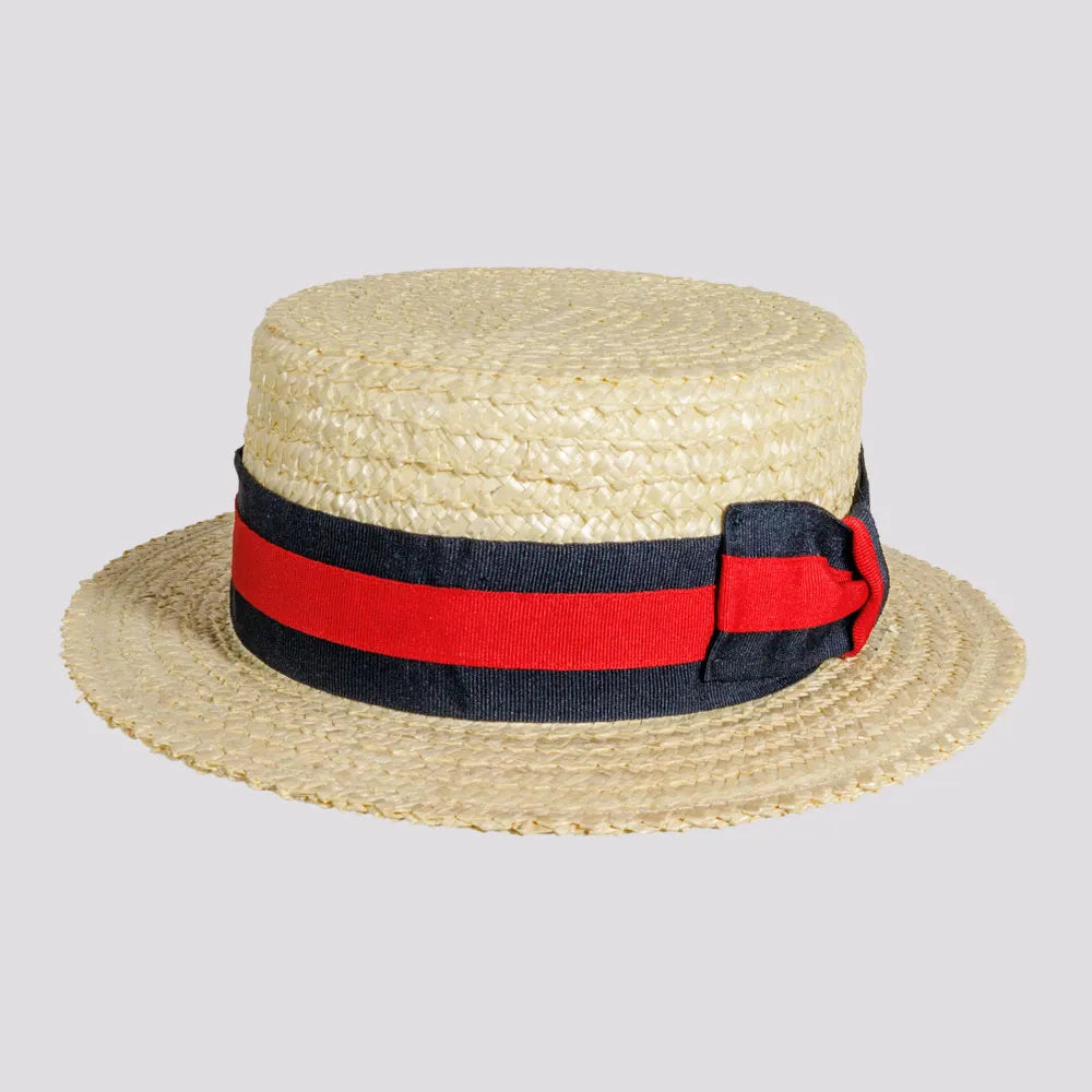 Casual straw cap for women with minimalist design and chic, effortless style -Venice | Womens Wheat Straw Classic Gondolier Hat With Striped Band