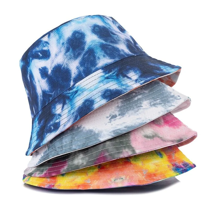 Tarnish Resistant Bucket Hat for Long -Women Bucket Hats Double-sided Wear Tie-Dye Printing Summer Women Cap