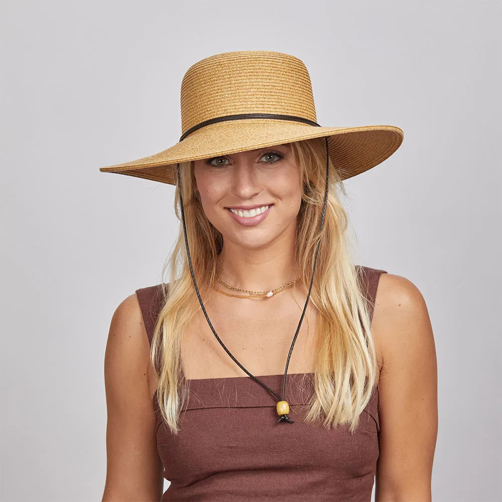 Wide-brimmed straw hat for women for beach days and summer fun -Trevi | Womens Wide Brim Straw Sun Hat