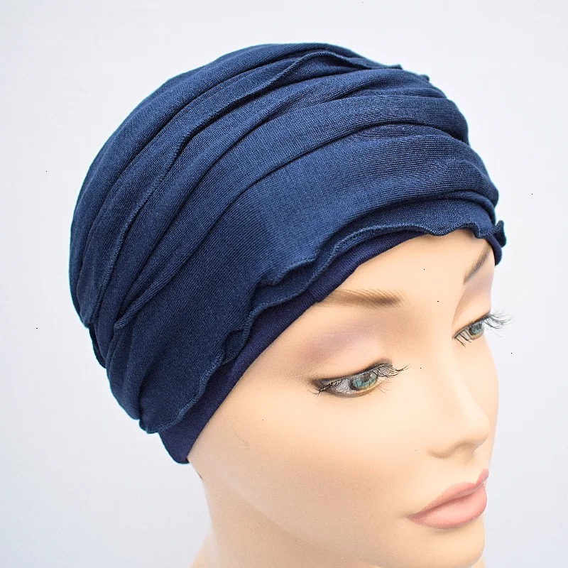 Classic cap with curved bill silhouette -Chemo Head Wrap Navy