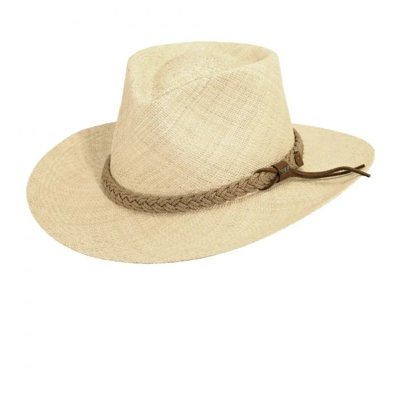 Handmade straw fedora for women with stylish band and chic appearance -Braided Band Panama Straw Outback Hat