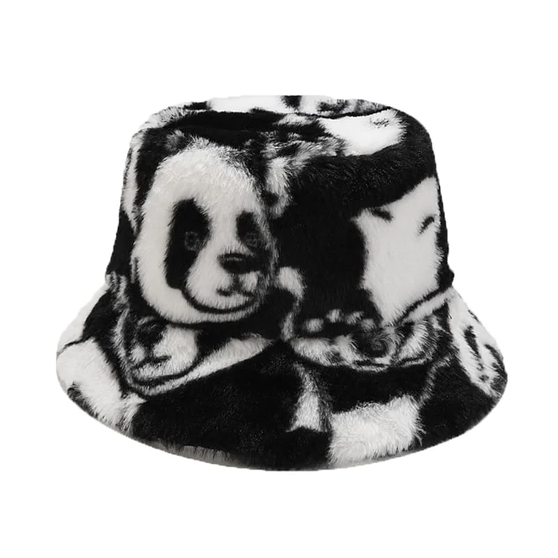 Birthday Bucket Hat for Celebration -Panda Fur Bucket Hat