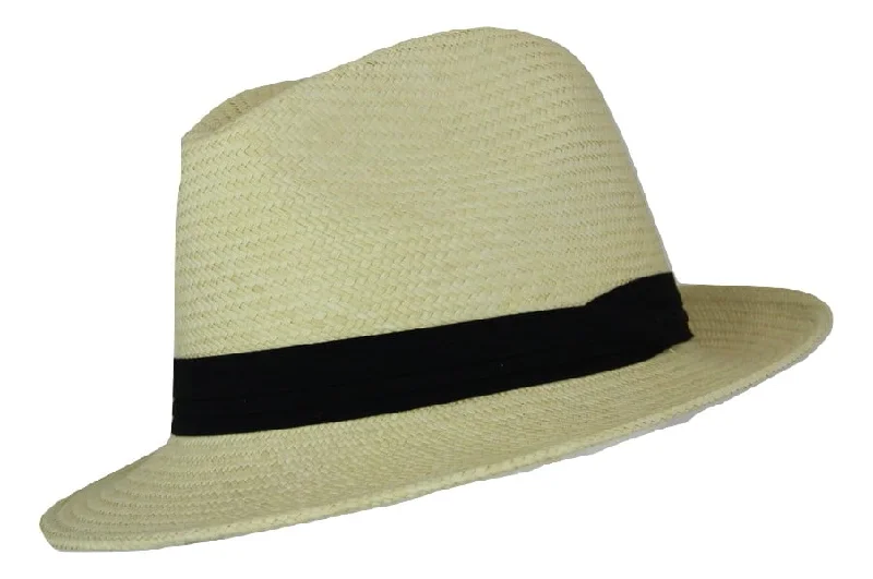 Luxury straw sun hat for women with wide brim and elegant finish -Melbourne Hats Summer Trilby Panama - Natural