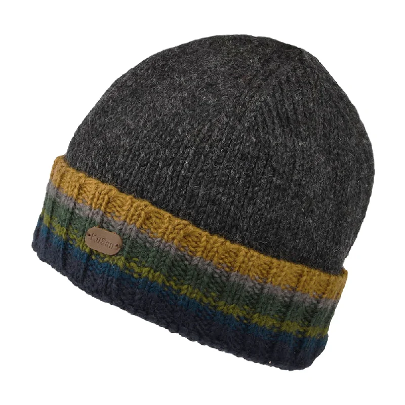 Retro striped cap for vintage sporty vibes -Kusan Turn Up Cuff Knit Beanie Hat - Charcoal