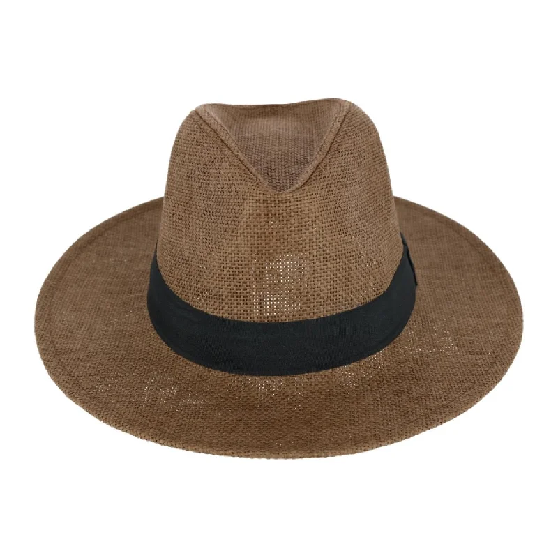 Bold felt hat with vibrant wool hues -CTM® Men's Flat Brim Straw Fedora Hat