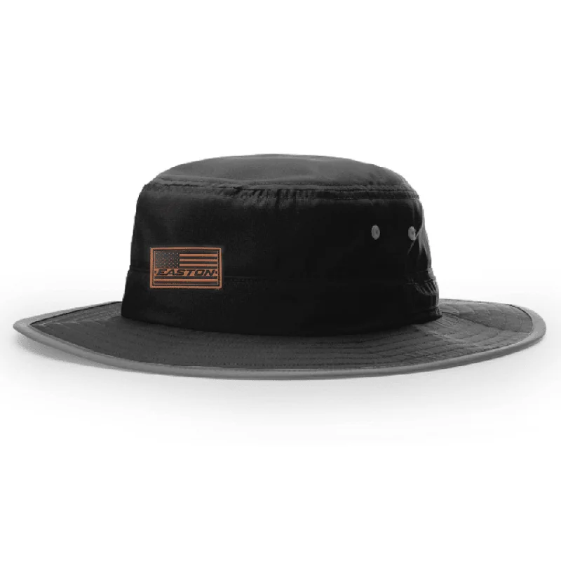 Graduation Bucket Hat for Milestone -Easton Bucket Hat Black with Leather Flag Patch