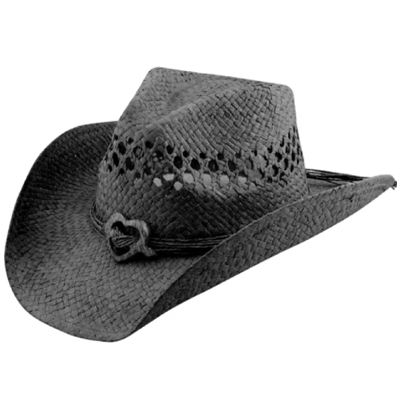 Lightweight woven straw hat for women with comfortable and airy design -Black Straw Hat with Heart OSFM R50 BLK