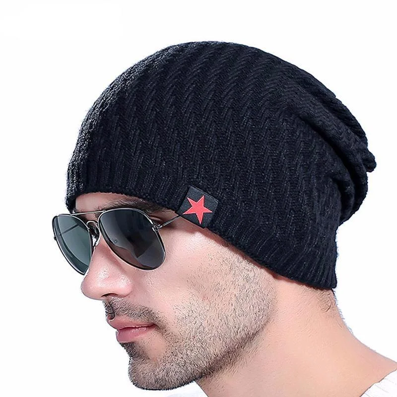 Black baseball cap for sleek all-black looks -Star Knit Beanie