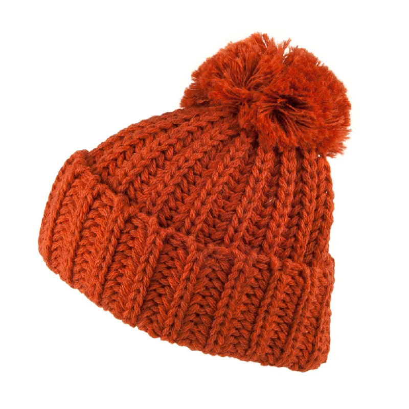 Denim dad cap for effortless casual charm -Highland 2000 Cuffed Chunky English Wool Bobble Hat - Burnt Orange