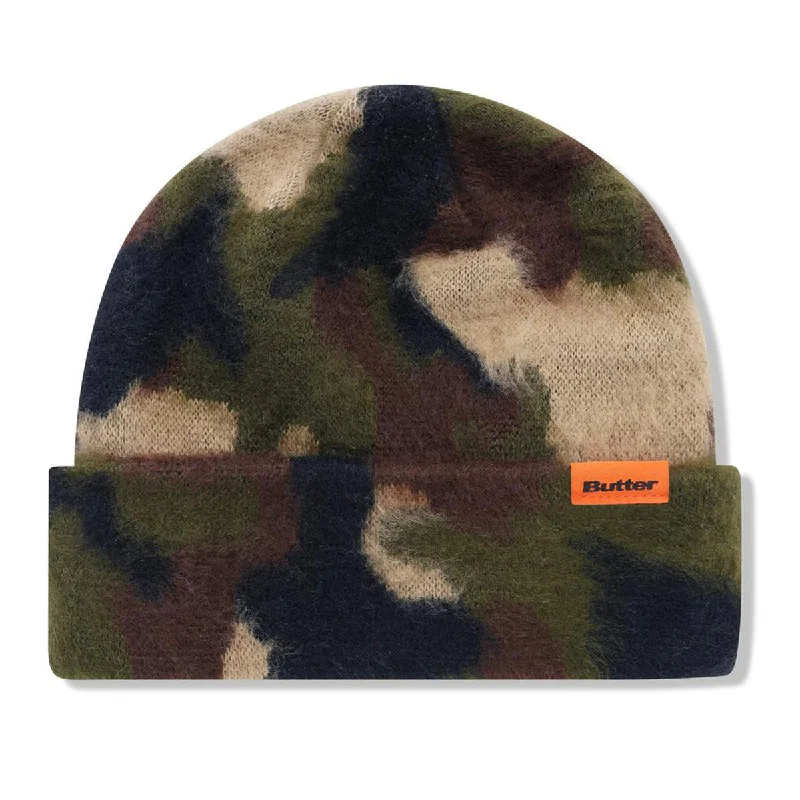 Wool blend cap for cozy fall fashion -Butter Goods - Mohair Camo Cuff Beanie Fatigue