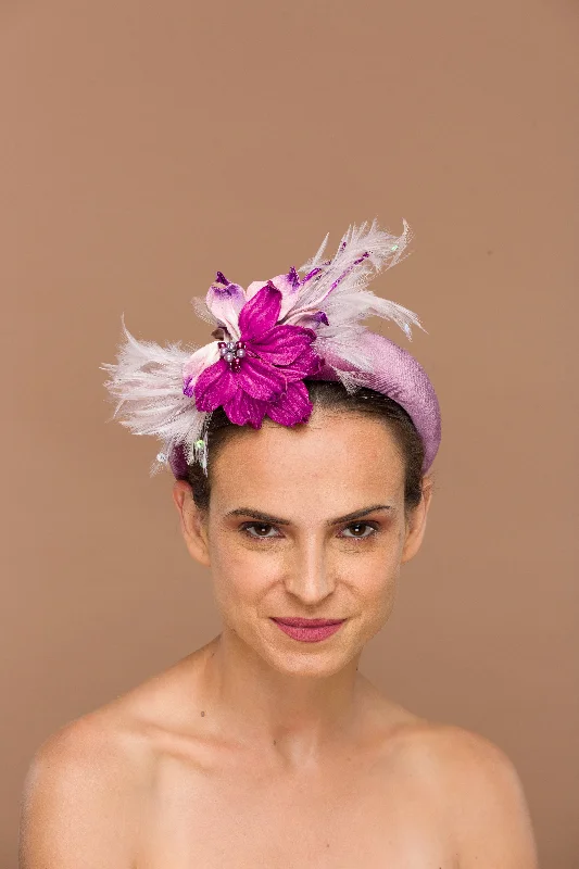 Rugged felt hat with weather-resistant finish -Purple Headband With Feathers (Esmeralda)