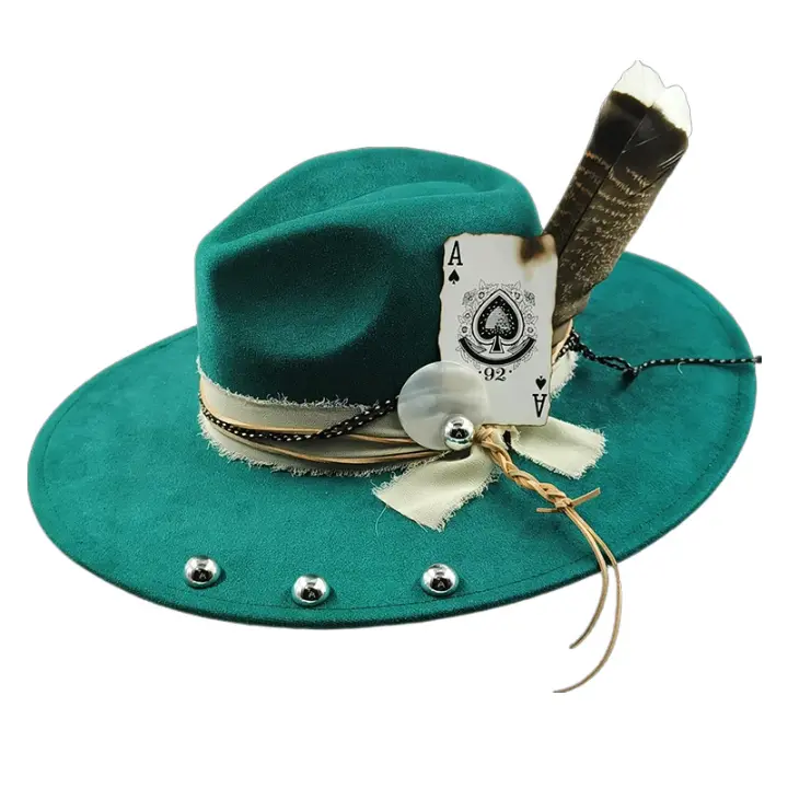 Lightweight felt hat with breathable fabric -Poker of Aces Feathers Suede Fedora Hat