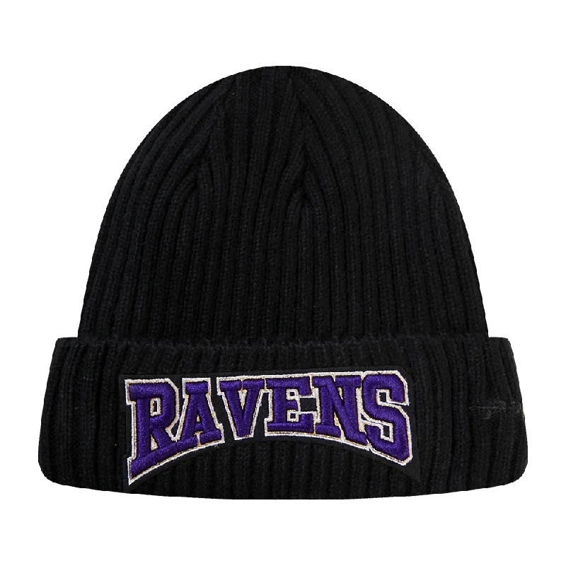 Warm wool cap for cold weather days -NFL BALTIMORE RAVENS CREST EMBLEM UNISEX BEANIE (BLACK)