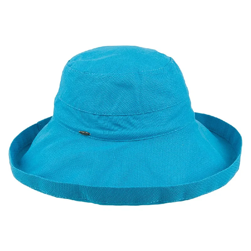 Classic straw boater hat for men with flat top and vintage vibe -Scala Hats Lanikai Packable Sun Hat - Azure