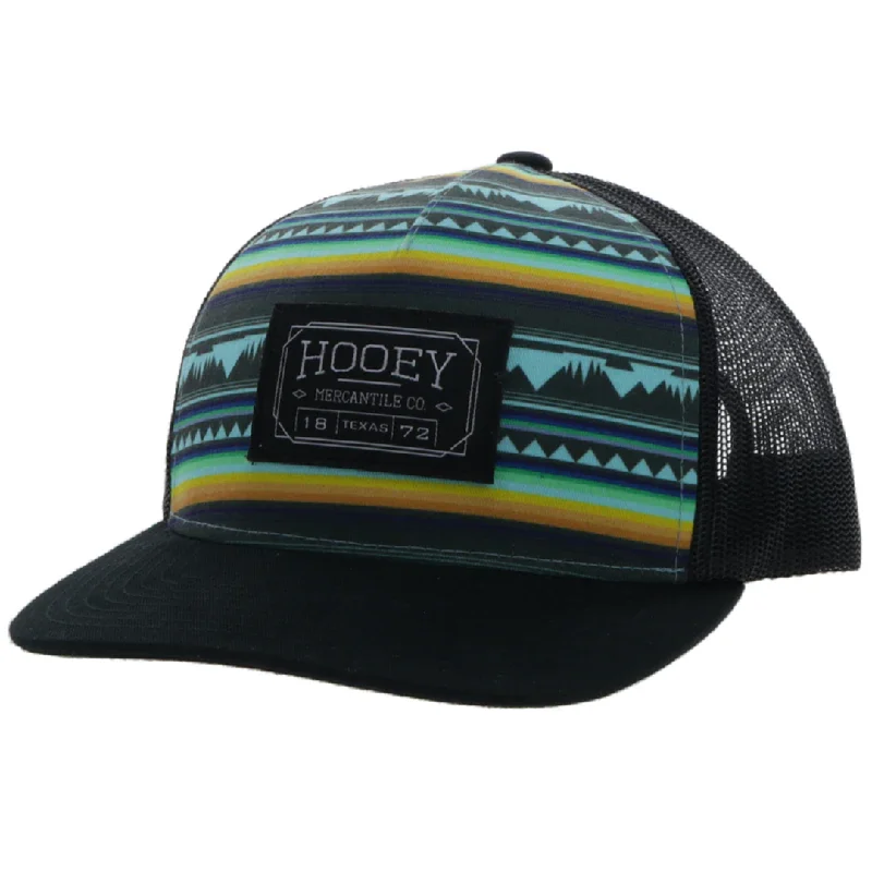 Dad Baseball Cap for Laid-back -"Doc" Hooey Turquoise / Black 5-Panel Trucker with Black / White Rectangle Patch - OSFA