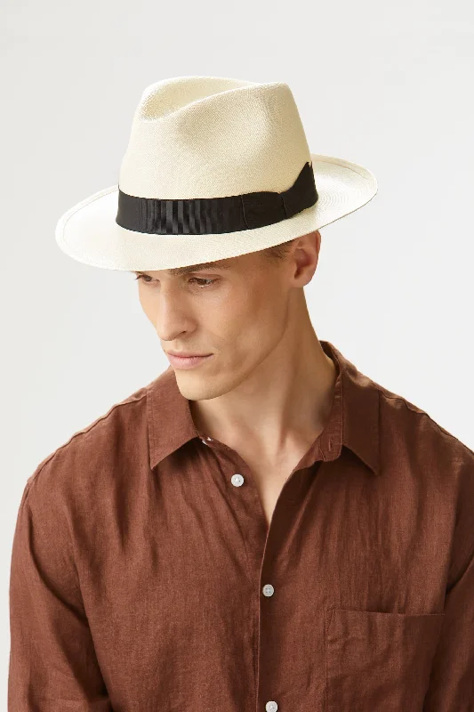 Stylish straw fedora hat for men with a sleek band design -Fairbanks Panama