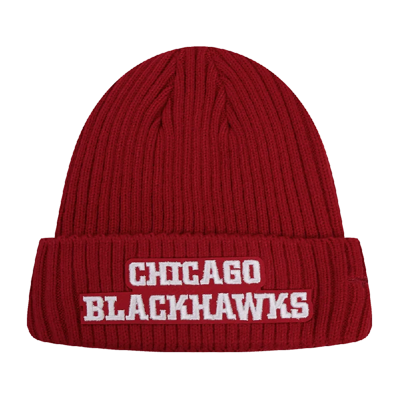 Designer trucker cap with signature brand patch -NHL CHICAGO BLACKHAWKS CLASSIC CORE UNISEX BEANIE (RED)