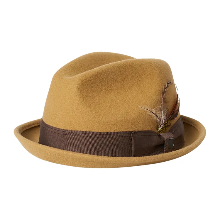 Stylish felt hat with leather trim details -Brixton Gain Fedora - Antelope