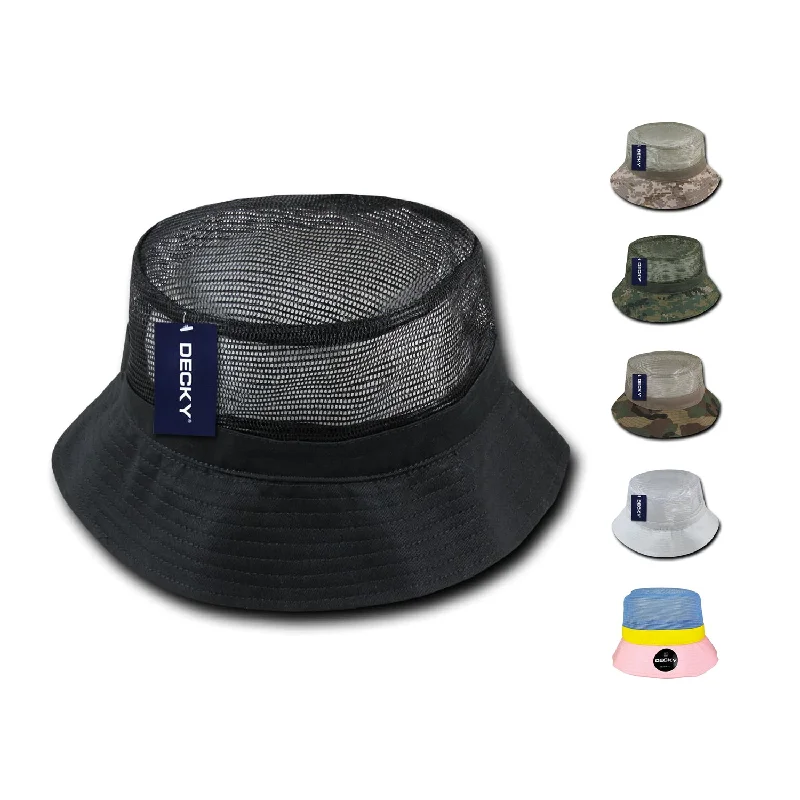 Nylon Bucket Hat for Travel -Decky 458 Fisherman's Mesh Top Bucket Hats Structured Buckets Caps