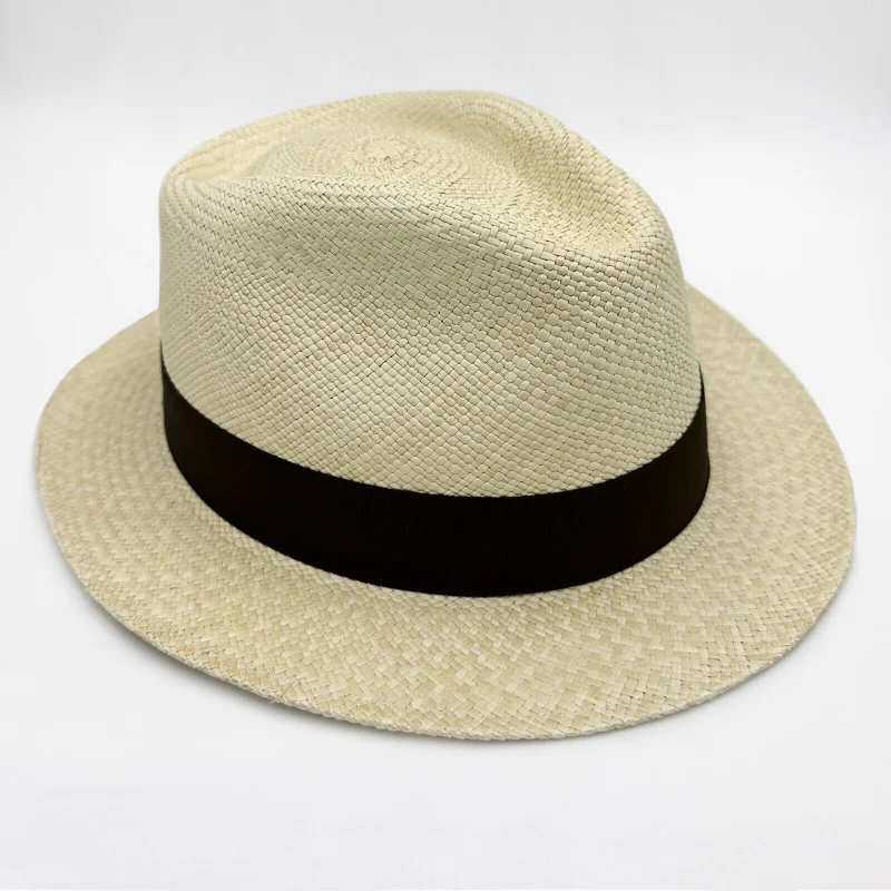 Elegant felt hat for formal evening events -Genuine Trilby Fedora Panama Hat Handwoven In Ecuador - Short Brim - Light