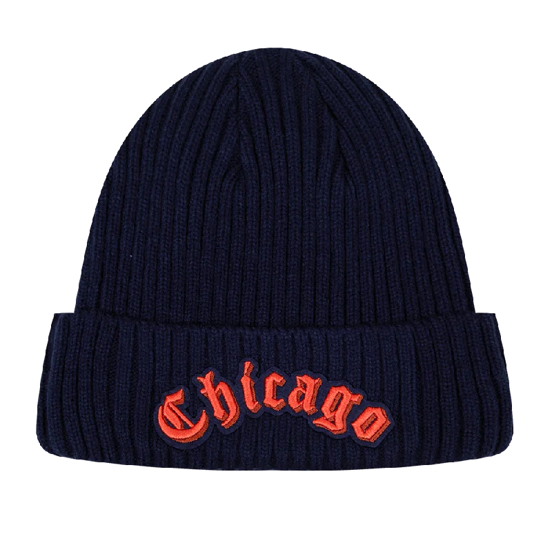 Bold graphic cap for standout fashion flair -NFL CHICAGO BEARS OLD ENGLISH UNISEX BEANIE (MIDNIGHT NAVY)