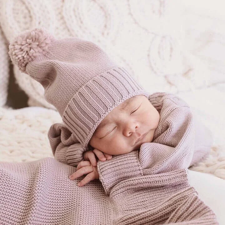 Wool trucker cap for warm stylish wear -Knit Baby Pom Pom Beanie | Iris*