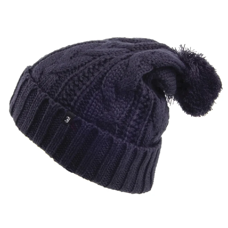 Lightweight cap with quick-dry fabric finish -Jaxon & James Cable Knit Bobble Hat - Navy Blue