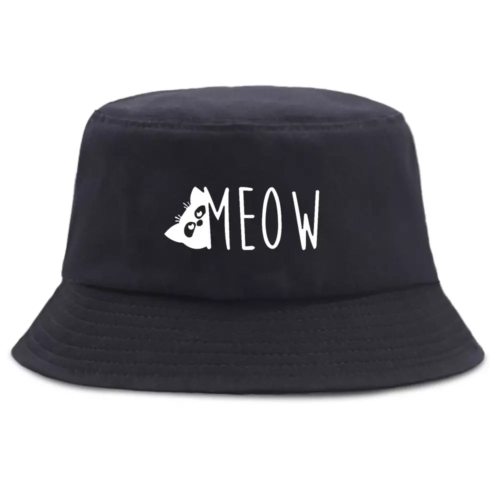 Business Bucket Hat for Meeting -Meow Cotton Bucket Hat