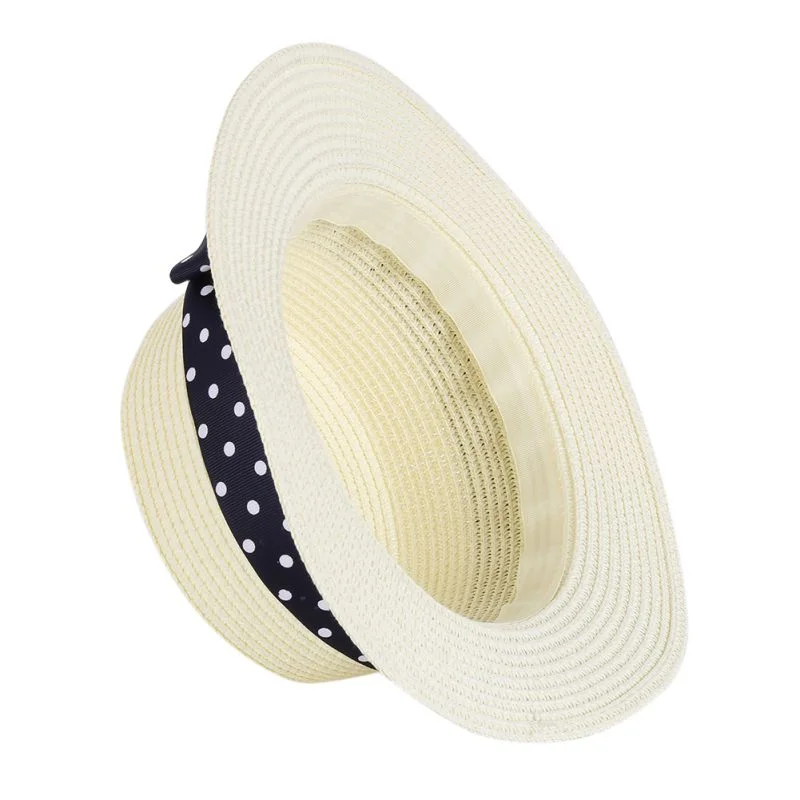 Comfortable straw visor hat for women with adjustable strap and sporty look -Ladies Boater Hat with Band Accent