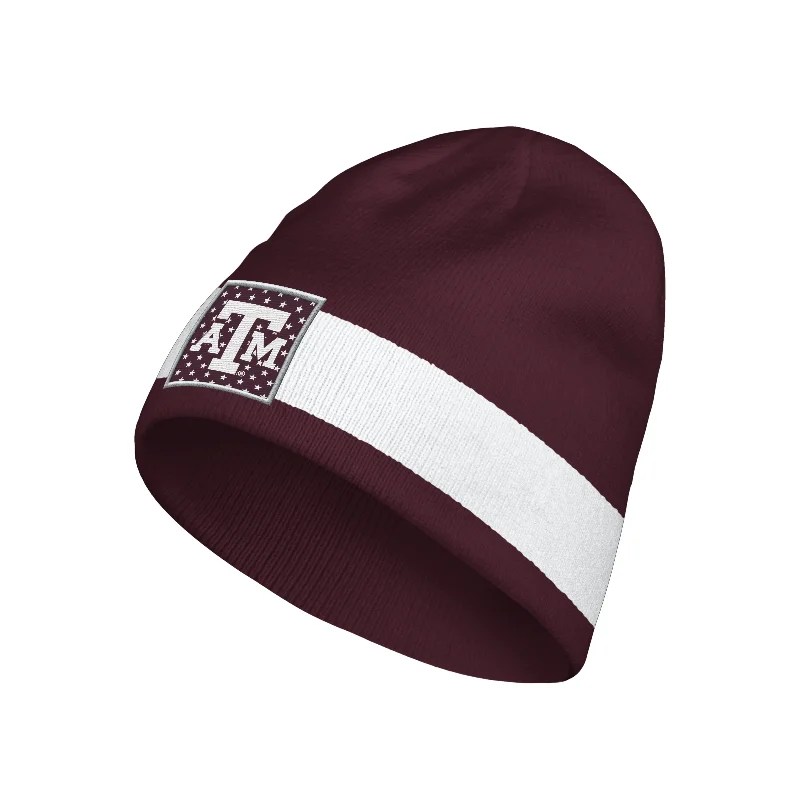 Wool sports cap for chilly game nights -Texas A&M Beanie - Maroon w/ White Stripe