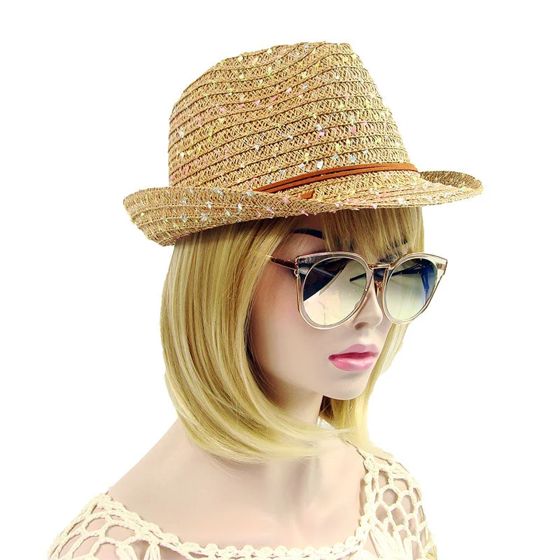 Wide-brim straw sun hat for women with UV protection for beach days -Handmade Soft Summer Straw Hat with Fleck Accent