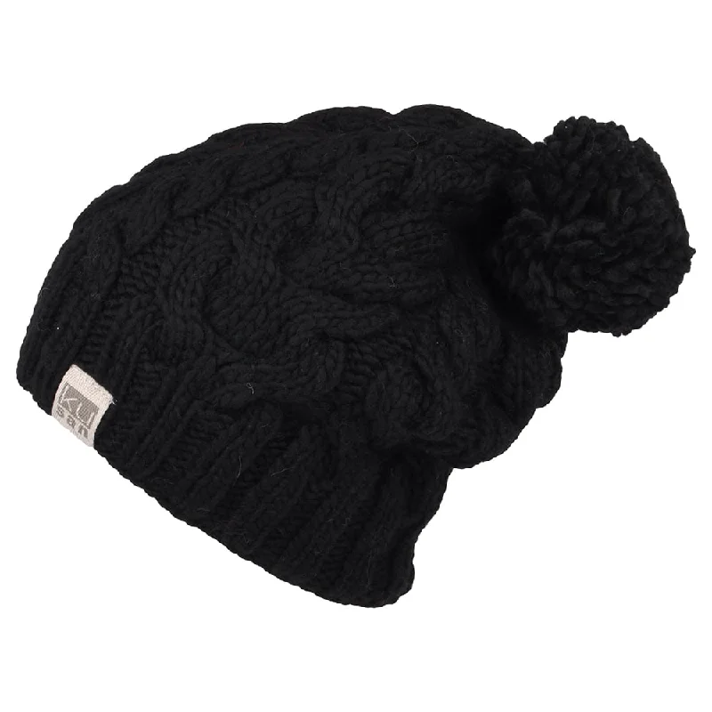 Soft cap for sensitive scalp comfort -Kusan Oversized Bobble Hat - Black