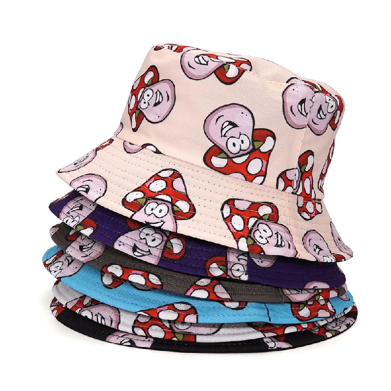 Orange Bucket Hat for Energetic -Mushroom Cartoons Bucket Hat