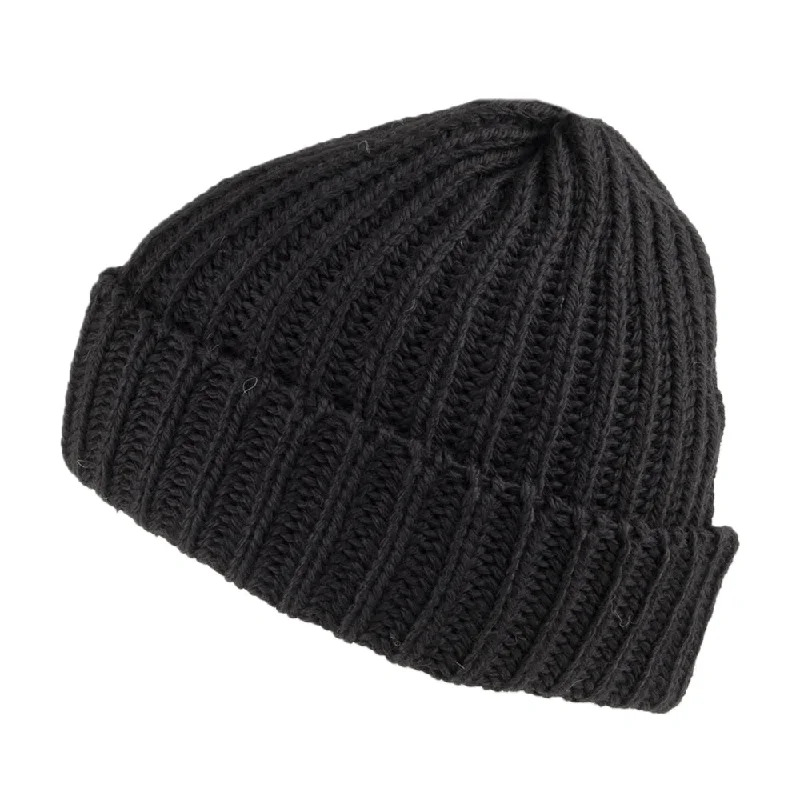 Minimalist mesh cap for airy lightweight feel -Highland 2000 Merino Wool Short Fisherman Beanie Hat - Black