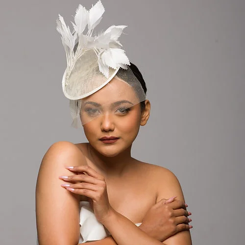 Stylish felt hat for fashionable headwear -Juliette- Ivory bridal piece with gold veil