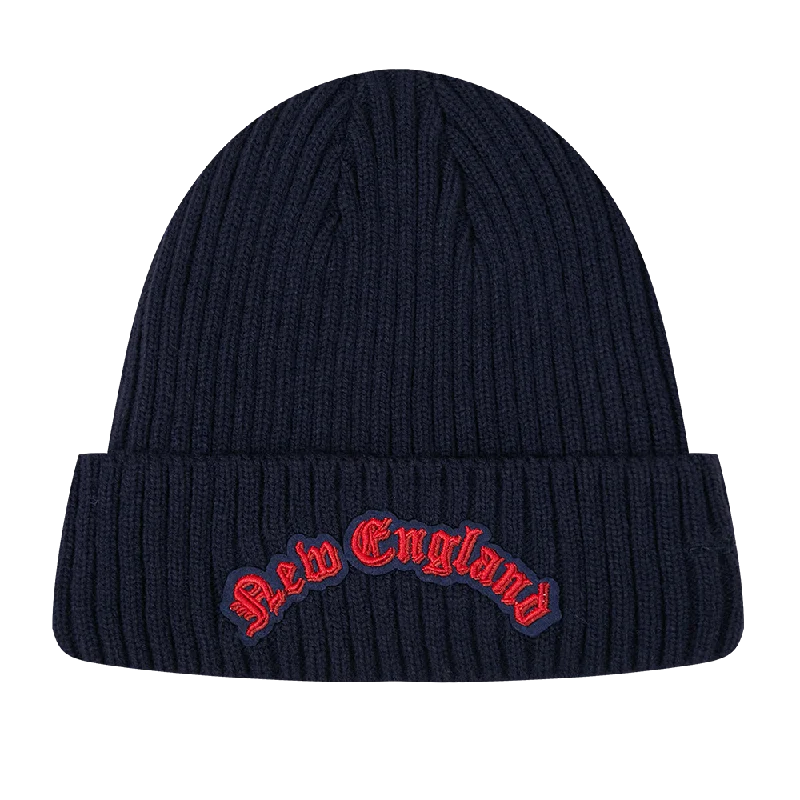 Fitted cap for snug personalized fit -NFL NEW ENGLAND PATRIOTS OLD ENGLISH UNISEX BEANIE (MIDNIGHT NAVY)