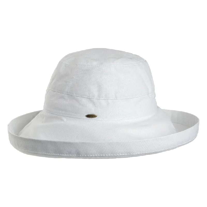 Light brown straw sun hat for women with delicate design and bohemian style -Scala Hats Lanikai Packable Sun Hat - White